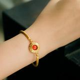 Silver Inlaid Red Tourmaline Bracelet with Palace Charm