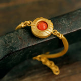 Silver Inlaid Red Tourmaline Bracelet Palace Charm Jewelry
