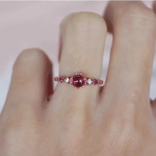 Diamond-Studded Garnet Egg-Shape Ring Charm
