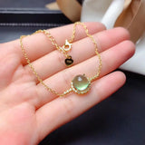 Diamond-Studded Prehnite Egg Round Bracelet Charm