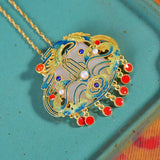 Square Drum Face Necklace with Hetian Jade Inlay