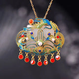 Porcelain Inlaid Jade Drum Face Necklace for Ladies