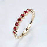 Inlaid Ruby Rose Ladies Single Row Ring Silver Jewelry