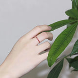 Inlaid Ruby Rose Ladies Ring Opening Silver Jewelry