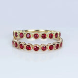 Inlaid Ruby Rose Ladies Single Row Ring Silver Jewelry