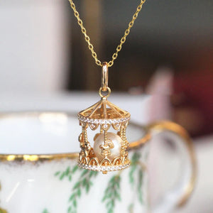Silver Merry-Go-Round Pendant Necklace with Diamond and Pearl