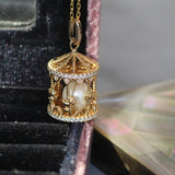 Romantic Silver Merry-Go-Round Pendant Necklace with Diamond Pearl