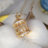 Silver Merry-Go-Round Pendant Necklace with Diamond and Pearl