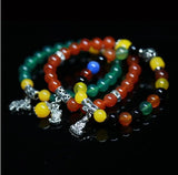 Agate Round Beads Bracelet with Silver Accents