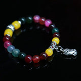 Agate Round Beads Bracelet with Silver Accents
