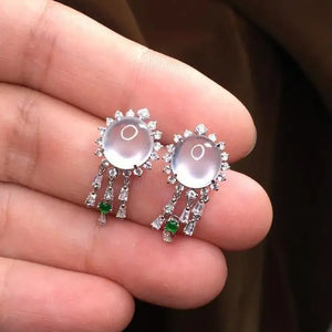 Chalcedony Diamond Egg Earrings Charm Silver Jewelry