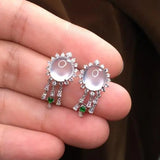 Chalcedony Diamond Egg Earrings Charm Silver Jewelry