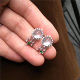 Chalcedony Diamond Egg Earrings Charm Silver Jewelry