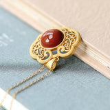 Vintage Chinese Porcelain Chalcedony Necklace Pendant Silver Jewelry
