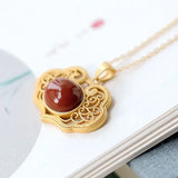 Vintage Chinese Porcelain Chalcedony Necklace Pendant Silver Jewelry