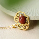 Vintage Chinese Porcelain Chalcedony Necklace Pendant Silver Jewelry