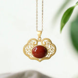 Vintage Chinese Porcelain Chalcedony Necklace Pendant Silver Jewelry