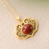 Vintage Chinese Porcelain Chalcedony Necklace Pendant Silver Jewelry