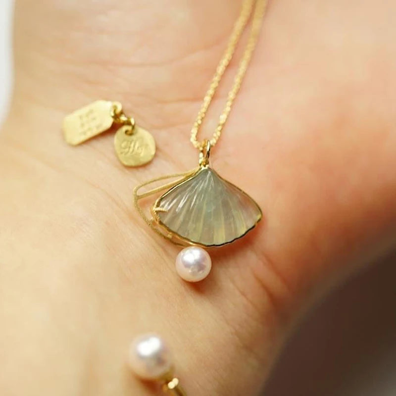 Chalcedony Scalloped Pendant in Silver - Ice Fresh Women's