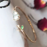 Chalcedony Diamond Gourd Leaf Bracelet Charm Silver Jewelry