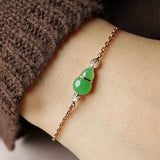 Natural Ice Seed Chalcedony Diamond Green Gourd Bracelet Silver Jewelry