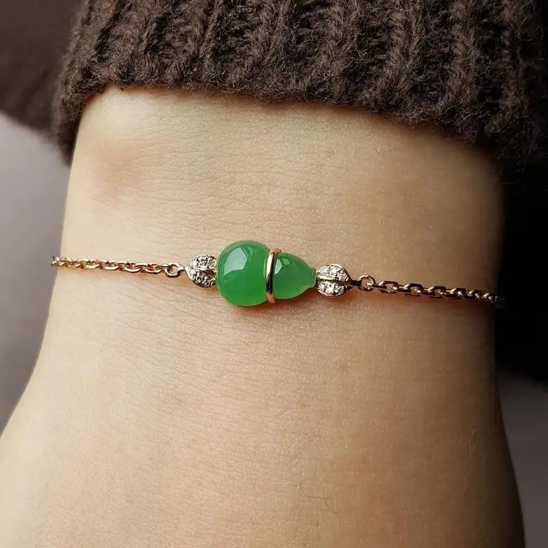 Natural Ice Seed Chalcedony Diamond Green Gourd Bracelet Silver Jewelry