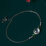 Natural Ice Seed Chalcedony Egg Round Charm Silver Bracelet