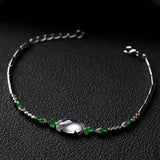 Natural Ice Seed Chalcedony Egg Round Charm Silver Bracelet
