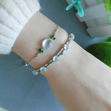 Natural Ice Seed Chalcedony Egg Round Charm Silver Bracelet