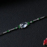 Natural Ice Seed Chalcedony Egg Round Charm Silver Bracelet