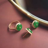Vintage Green Chalcedony Earrings & Ring Set