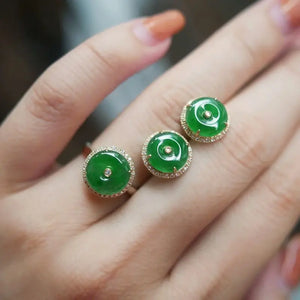 Vintage Green Chalcedony Earrings & Ring Set