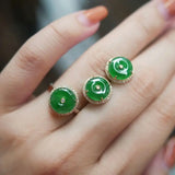 Vintage Green Chalcedony Earrings & Ring Set
