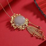 Ancient Craftsmanship Inlaid Jade Tassel Pendant Necklace
