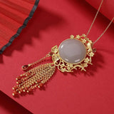 Ancient Craftsmanship Inlaid Jade Tassel Pendant Necklace