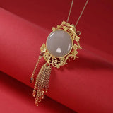 Ancient Craftsmanship Inlaid Jade Tassel Pendant Necklace