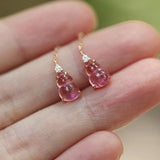 Pink Diamond-Studded Gourd Stud Earrings - Women's Silver Jewelry