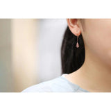 Pink Diamond-Studded Gourd Stud Earrings - Women's Silver Jewelry