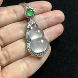 Natural Ice Chalcedony Diamond Gourd Pendant Necklace Charm Silver Jewelry