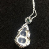 Natural Ice Chalcedony Diamond Gourd Pendant Necklace Charm Silver Jewelry