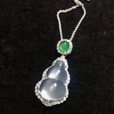 Natural Ice Chalcedony Diamond Gourd Pendant Necklace Charm Silver Jewelry