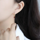 Red Water Drop Garnet Earrings and Charm Retro Female Silver Jewelry