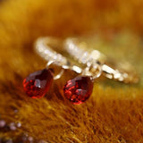Red Water Drop Garnet Earrings and Charm Retro Female Silver Jewelry
