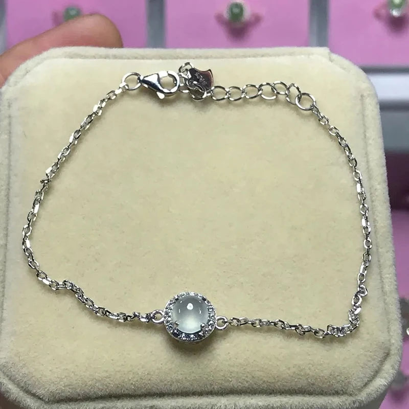 Silver Diamond Ice Chalcedony Egg Round Bracelet Charm