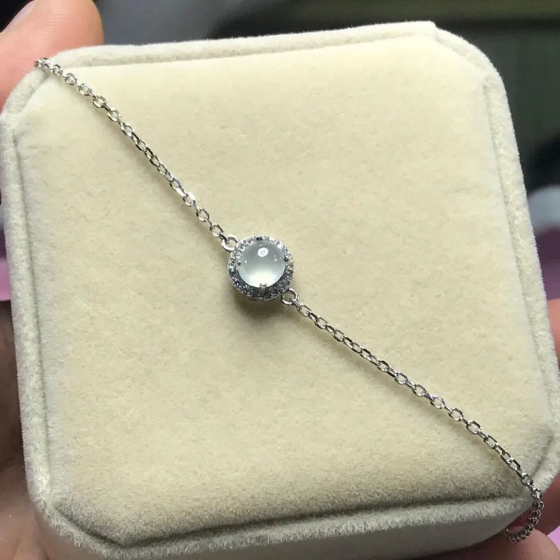 Silver Diamond Chalcedony Egg Charm Bracelet