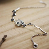 Moonlight Chalcedony Plum Blossom Bracelet Charm, Retro Silver Jewelry