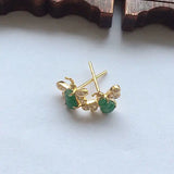 Chalcedony Sweet Green Gourd Bee Earrings with Silver Inlays