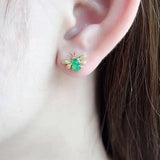 Chalcedony Sweet Green Gourd Bee Earrings with Silver Inlays