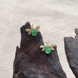 Chalcedony Sweet Green Gourd Bee Earrings with Silver Inlays