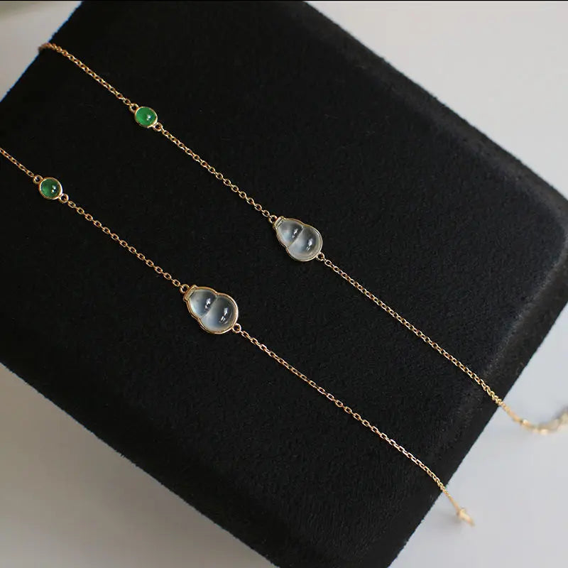 Silver Inlaid Ice Chalcedony Gourd Bracelet